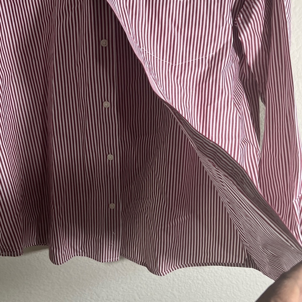 Peter Manning NYC men's long-sleeve Easy Care Dress Shirt Red white Stripe - Picture 4 of 8